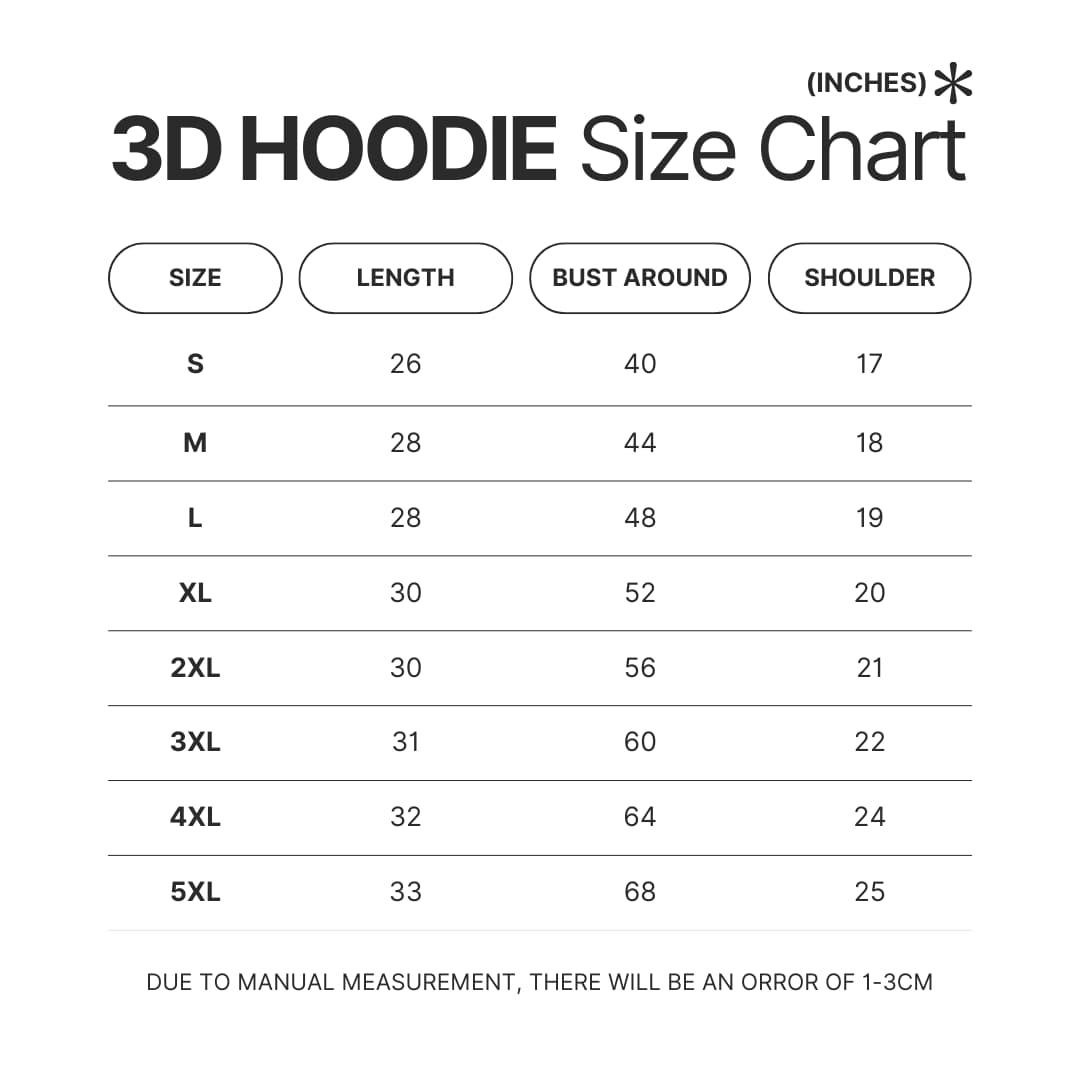 3D Hoodie Size Chart - Maneskin Band Store