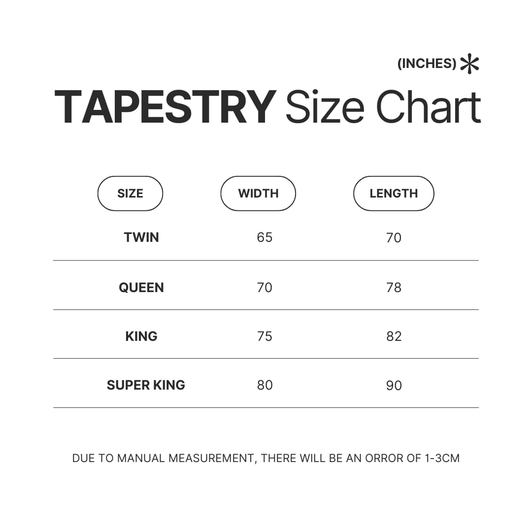 Tapestry Size Chart - Maneskin Band Store